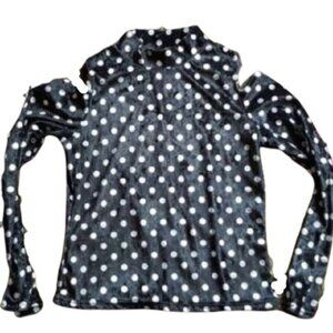 2/$40 Y2K cold shoulder polka dot velour mock neck top